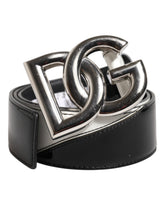 Dolce & Gabbana Black White Leather DG Metal Buckle Belt